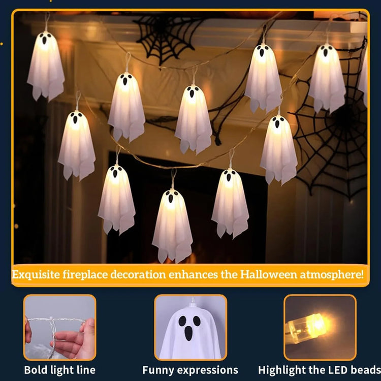 Ghost Halloween Lights, 8 Modes Waterproof String Garland, Indoor Outdoor Decorations for Party, Haunted House, Fireplace, Porch