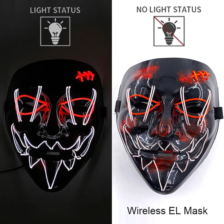 Wireless Neon LED Purge Mask Glow in The Dark Cosplay Horror Mask Halloween Masquerade Party Masks Glowing Funny Dress Up