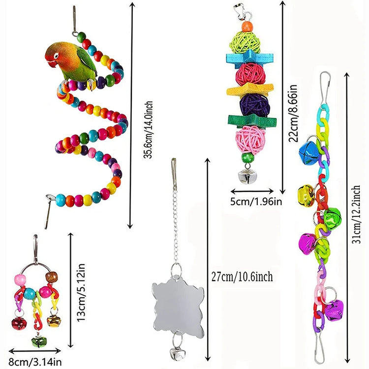 7pcs Wood Parrot Bird Toys Cage Swing Bridge Bells Set