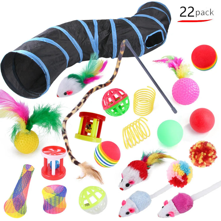 22 Pack Cat Toys Interactive Set Sisal Mouse Bell