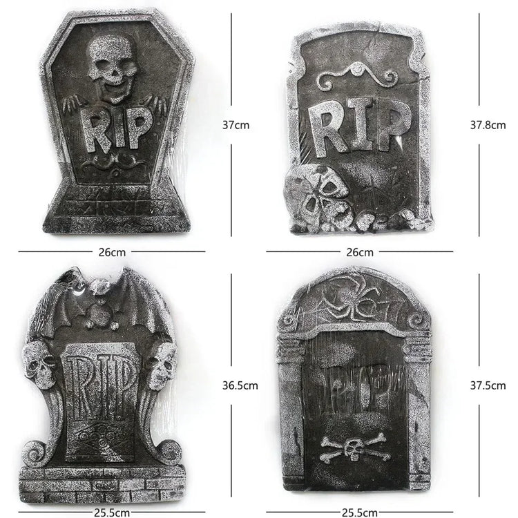 4pcs Foam Skeleton Rip Tombstone Halloween Party Decoration Grave Bat Horror House Prop Decor Ornament Halloween Party Supply