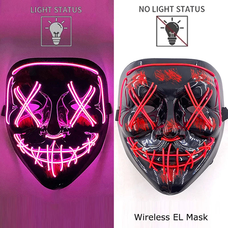 Wireless Neon LED Purge Mask Glow in The Dark Cosplay Horror Mask Halloween Masquerade Party Masks Glowing Funny Dress Up