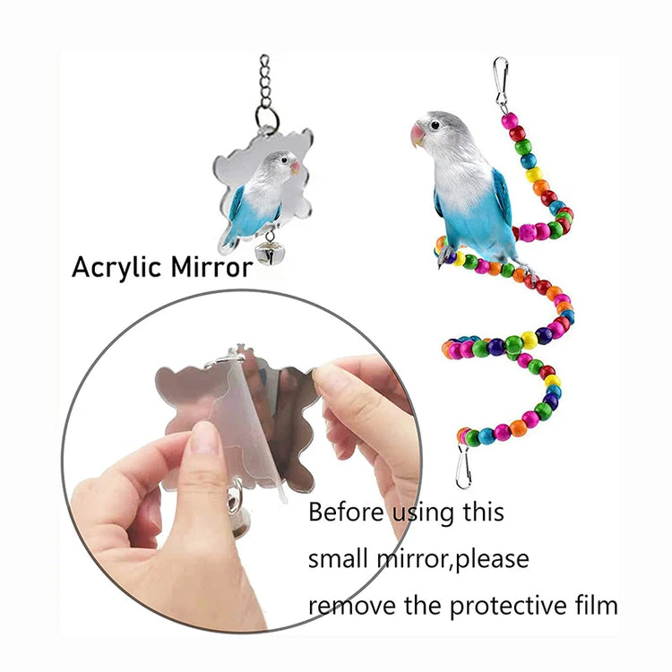 7pcs Wood Parrot Bird Toys Cage Swing Bridge Bells Set