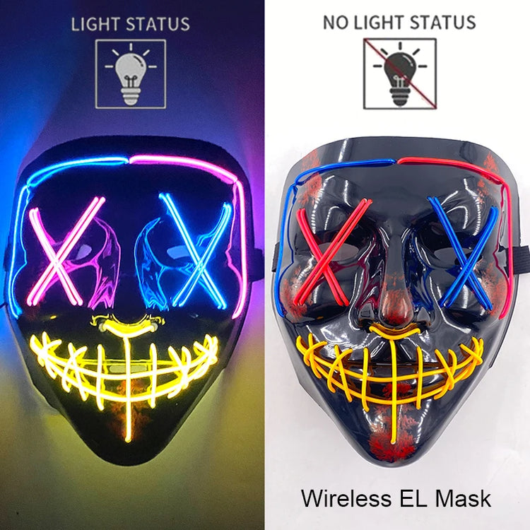Wireless Neon LED Purge Mask Glow in The Dark Cosplay Horror Mask Halloween Masquerade Party Masks Glowing Funny Dress Up