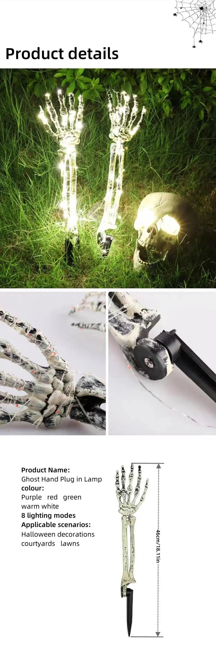 2PC Halloween Solar Garden Lights Outdoor Waterproof Ghost Hand LED Stake Lights Horror Atmosphere Decoration Lamp For Festival