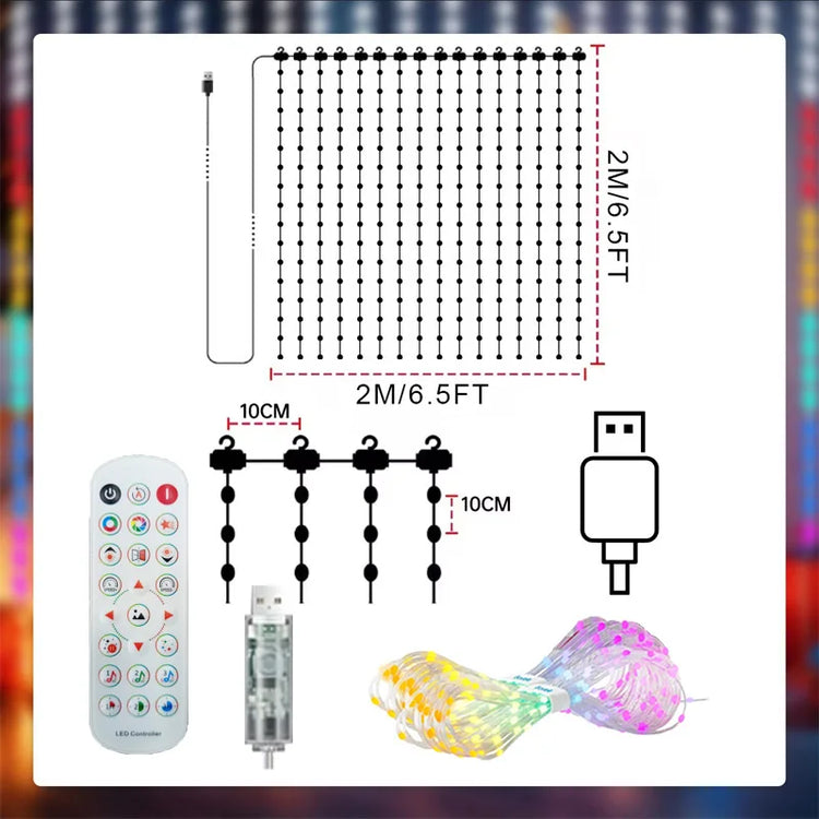 LED Christmas Curtain Light Holiday Fairy Lamp App Control Music Sync DIY Pattern Waterproof for Indoor Outdoor Party Home Decor