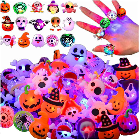 20/50pc Halloween LED Light Up Rings Toys Horror Pumpkin Ghost Spider Glow Finger Rings for Kids Trick Party Supplies Party Gift