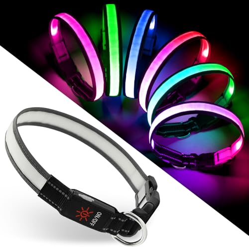 Light Up Dog Collar, Multicolor LED Dog Collar with 7 Lighting Modes