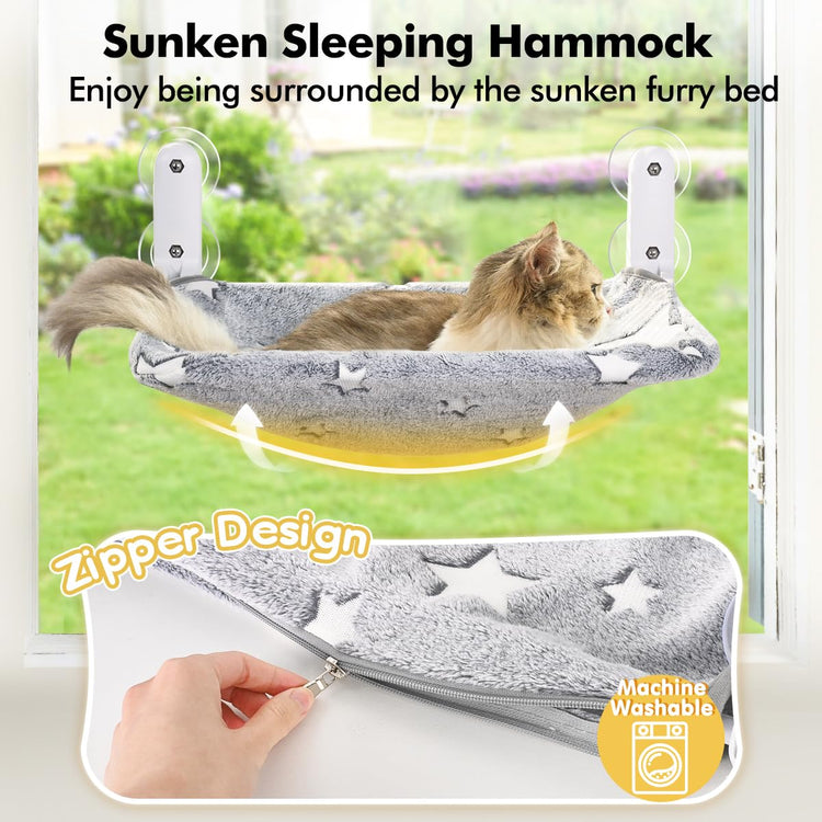 Foldable Pet Hammock Bed for Window with Sturdy Metal Frame
