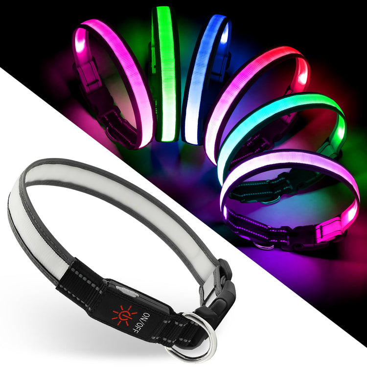 Light Up Dog Collar, Multicolor LED Dog Collar with 7 Lighting Modes