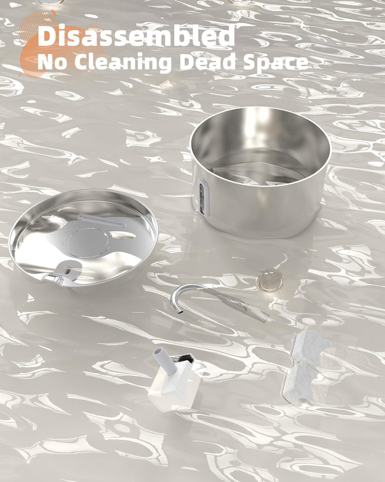 Metal Pets Water  Stainless Steel Bowl with  Ultra Quiet Pump