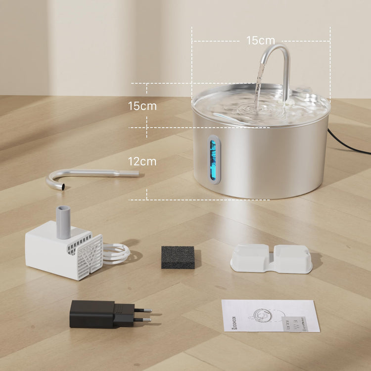 Metal Pets Water  Stainless Steel Bowl with  Ultra Quiet Pump