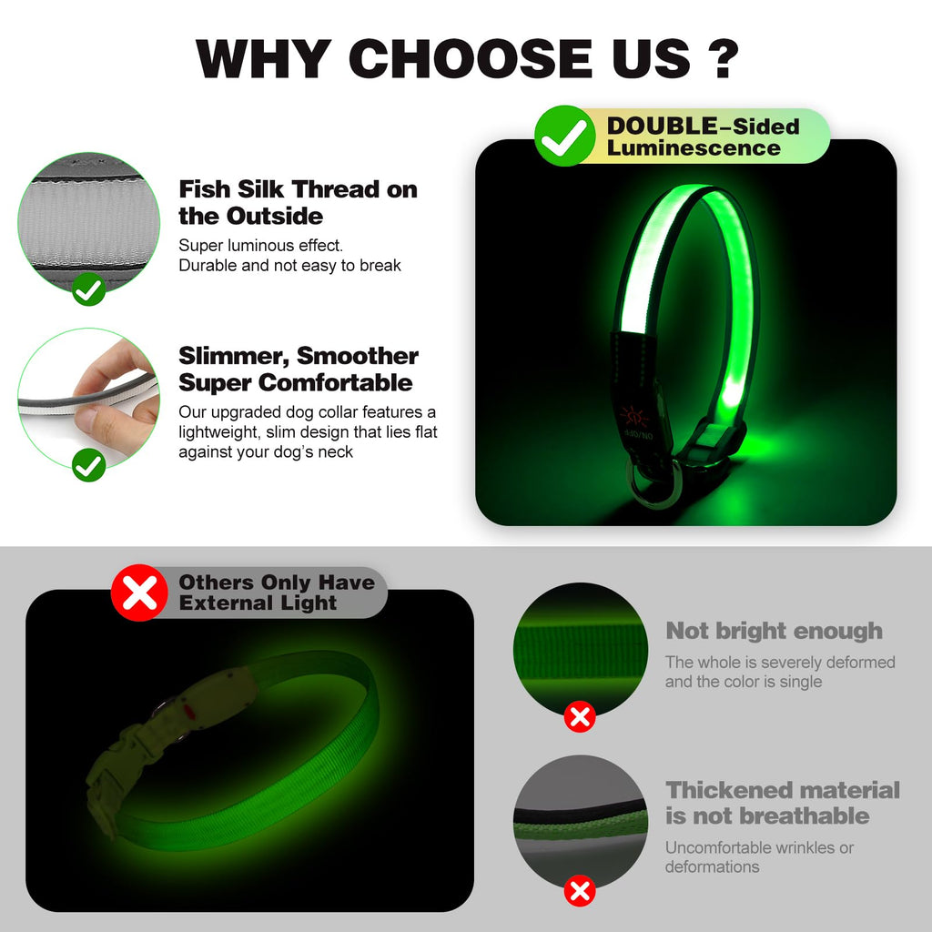 Light Up Dog Collar, Multicolor LED Dog Collar with 7 Lighting Modes