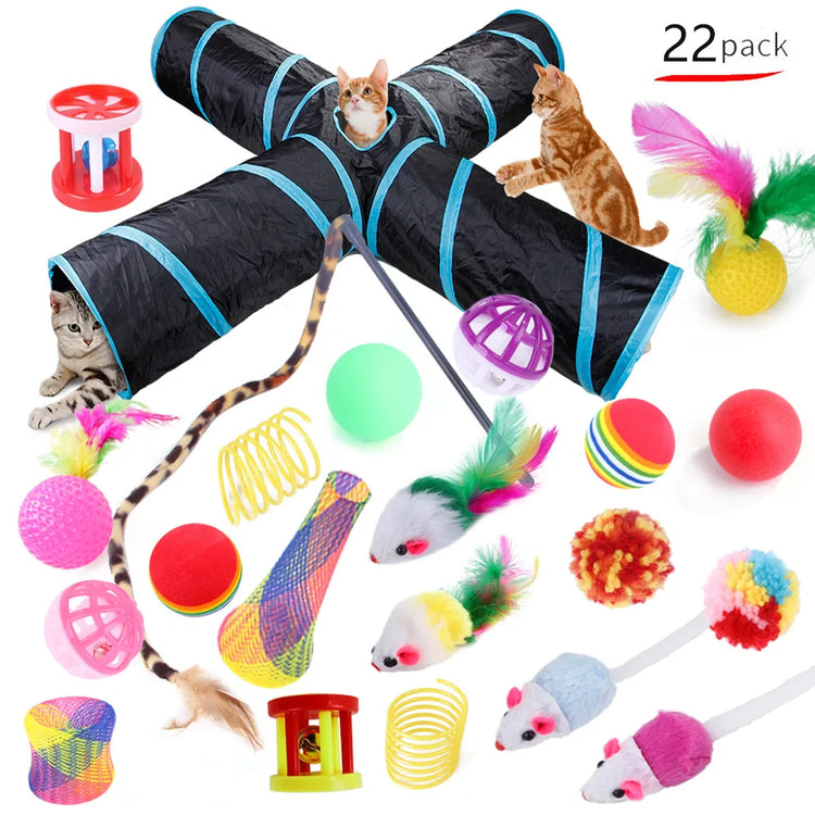 22 Pack Cat Toys Interactive Set Sisal Mouse Bell