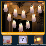 Ghost Halloween Lights, 8 Modes Waterproof String Garland, Indoor Outdoor Decorations for Party, Haunted House, Fireplace, Porch