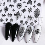 5pcs Gothic Black Nail Stickers Elegant Wedding Laced Designs Halloween Castle Skull Wings Adhesive Foils Sliders Manicure Decor