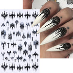 5pcs Gothic Black Nail Stickers Elegant Wedding Laced Designs Halloween Castle Skull Wings Adhesive Foils Sliders Manicure Decor