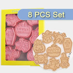 Halloween Cookies Cutters Cartoon Pumpkin Pressable Biscuit Mold Plastic Confectionery Fondant Cookie Stamp Baking Pastry Tools