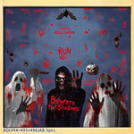 Halloween Static Cling Stickers Scary Ghost Woman Bloody Handprint Window Decals Spooky Party Home Decor Horror Decorations