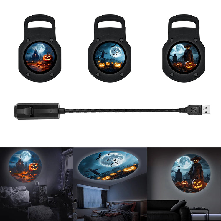 Moon pumpkin projection lamp, three light and shadow switchable, 360° rotatable, room bedroom atmosphere light, Halloween gift