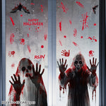 Halloween Static Cling Stickers Scary Ghost Woman Bloody Handprint Window Decals Spooky Party Home Decor Horror Decorations