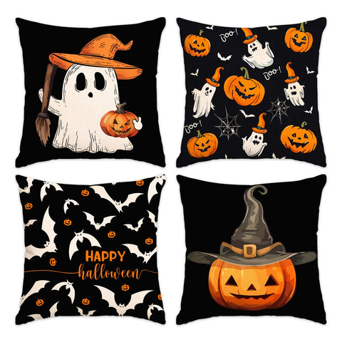 1pc/4pcs Halloween decoration pillow cover, trick or treat cushion cover, ghost, pumpkin head, bat decoration sofa cushion cover