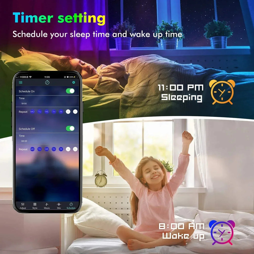 Smart RGB 5050 LED Wall Strip Lights Bluetooth Music Sync APP Remote Flexible Ribbon for TV Backlight Bedroom Home Party Decor
