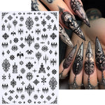 5pcs Gothic Black Nail Stickers Elegant Wedding Laced Designs Halloween Castle Skull Wings Adhesive Foils Sliders Manicure Decor