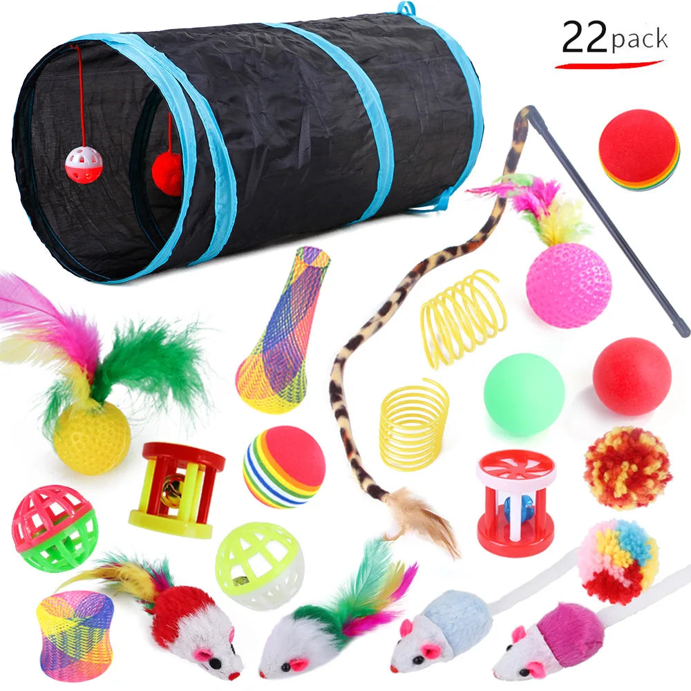 22 Pack Cat Toys Interactive Set Sisal Mouse Bell