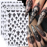 5pcs Gothic Black Nail Stickers Elegant Wedding Laced Designs Halloween Castle Skull Wings Adhesive Foils Sliders Manicure Decor