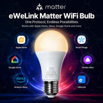 Matter WiFi E27 Smart LED Light Bulbs Dimmable RGB+2700K-6500K Lamp Work With Ewelink Apple Home Alexa Google Home Yandex Alice