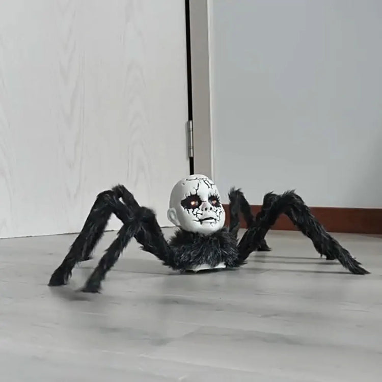 Halloween Animatronic Doll Face Spider Motion Activated Glowing Eyes Sound Control Scary Walking Toy Haunted House Prop