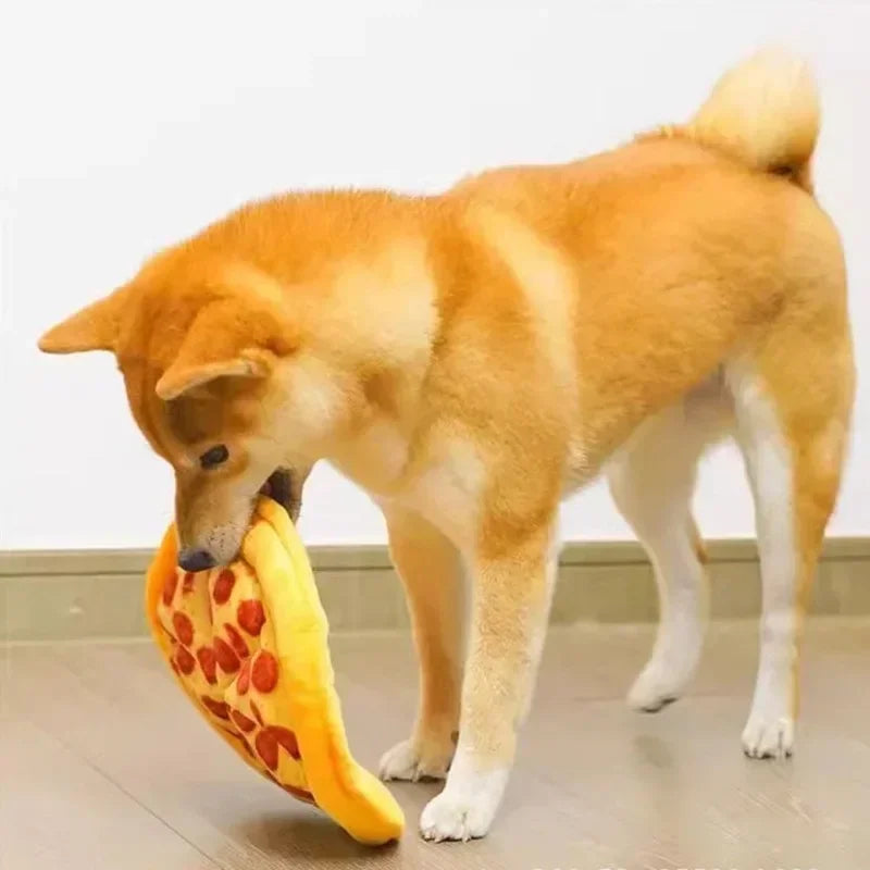 Plush Dog Pizza Squeak Chew Grinding Teeth Toy Supplies