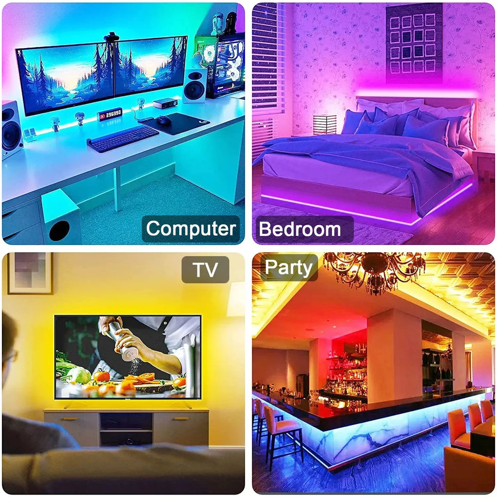 Smart RGB 5050 LED Wall Strip Lights Bluetooth Music Sync APP Remote Flexible Ribbon for TV Backlight Bedroom Home Party Decor