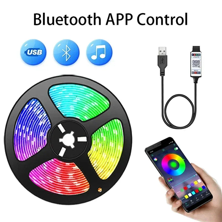 Smart RGB 5050 LED Wall Strip Lights Bluetooth Music Sync APP Remote Flexible Ribbon for TV Backlight Bedroom Home Party Decor