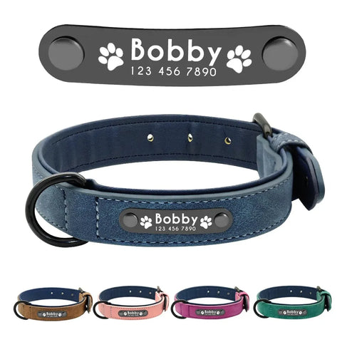 Custom Name Dog Collar Leather ID Tag Small Medium Dogs