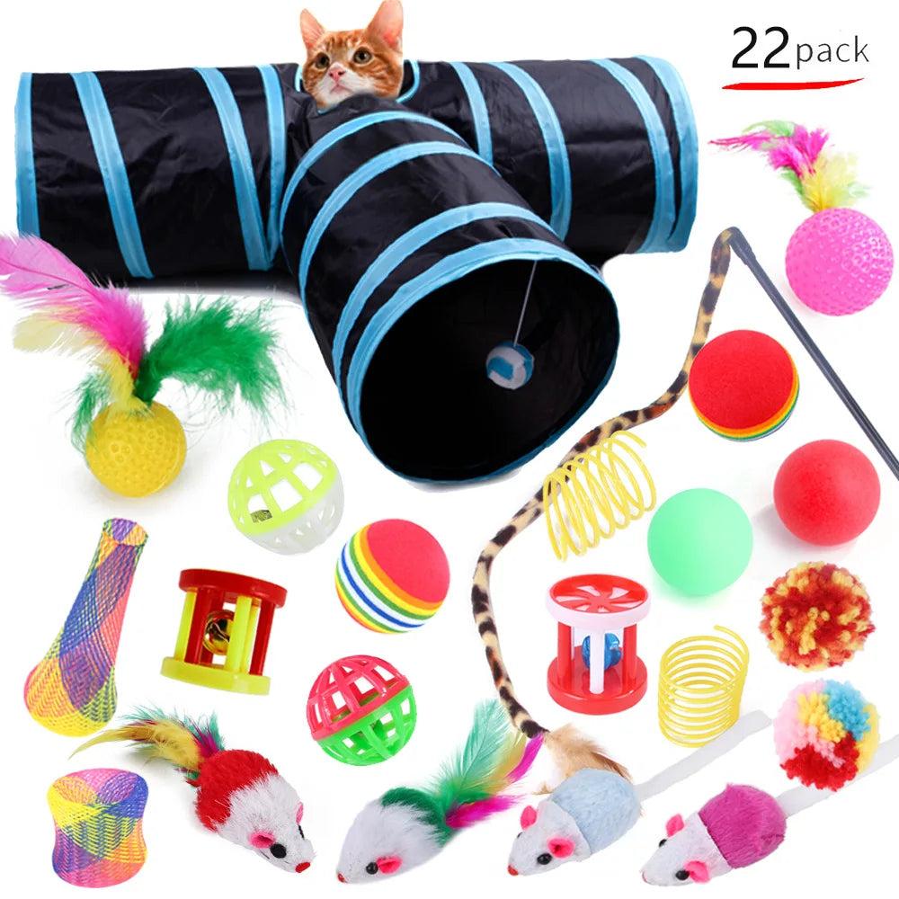 22 Pack Cat Toys Interactive Set Sisal Mouse Bell