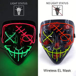 Wireless Neon LED Purge Mask Glow in The Dark Cosplay Horror Mask Halloween Masquerade Party Masks Glowing Funny Dress Up