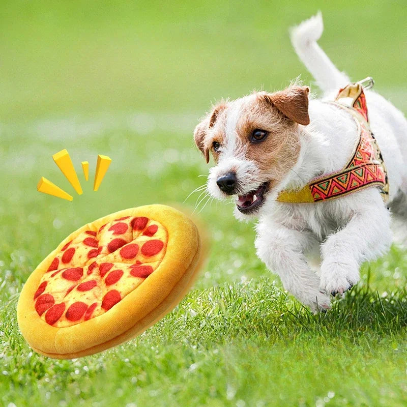 Plush Dog Pizza Squeak Chew Grinding Teeth Toy Supplies