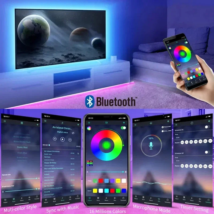 Smart RGB 5050 LED Wall Strip Lights Bluetooth Music Sync APP Remote Flexible Ribbon for TV Backlight Bedroom Home Party Decor