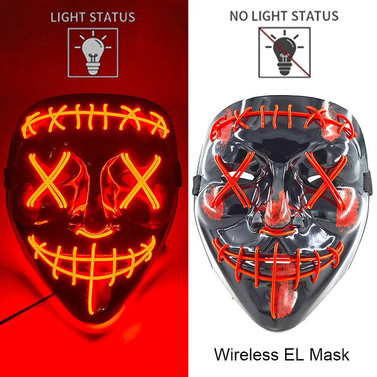 Wireless Neon LED Purge Mask Glow in The Dark Cosplay Horror Mask Halloween Masquerade Party Masks Glowing Funny Dress Up
