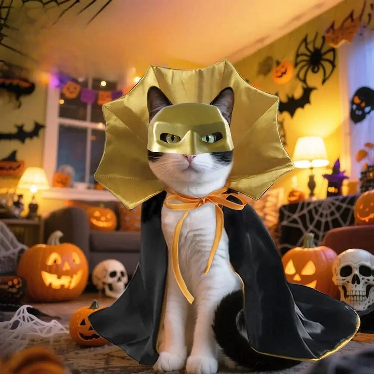 Halloween Vampire Pet Costumes Couture Set with Mask Cape for Cats Dog Halloween Festival Set Dress Up Pet Parties Cloak Clothes