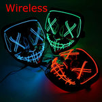 Wireless Neon LED Purge Mask Glow in The Dark Cosplay Horror Mask Halloween Masquerade Party Masks Glowing Funny Dress Up
