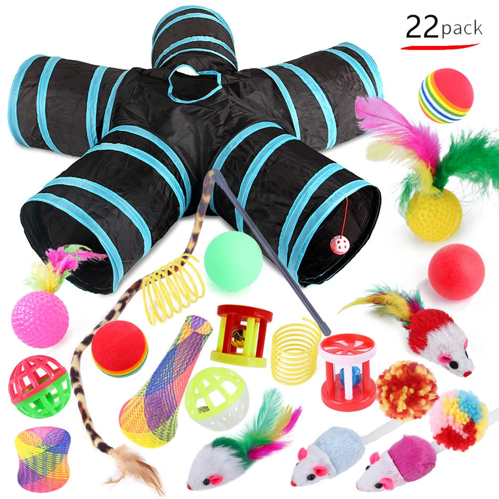 22 Pack Cat Toys Interactive Set Sisal Mouse Bell