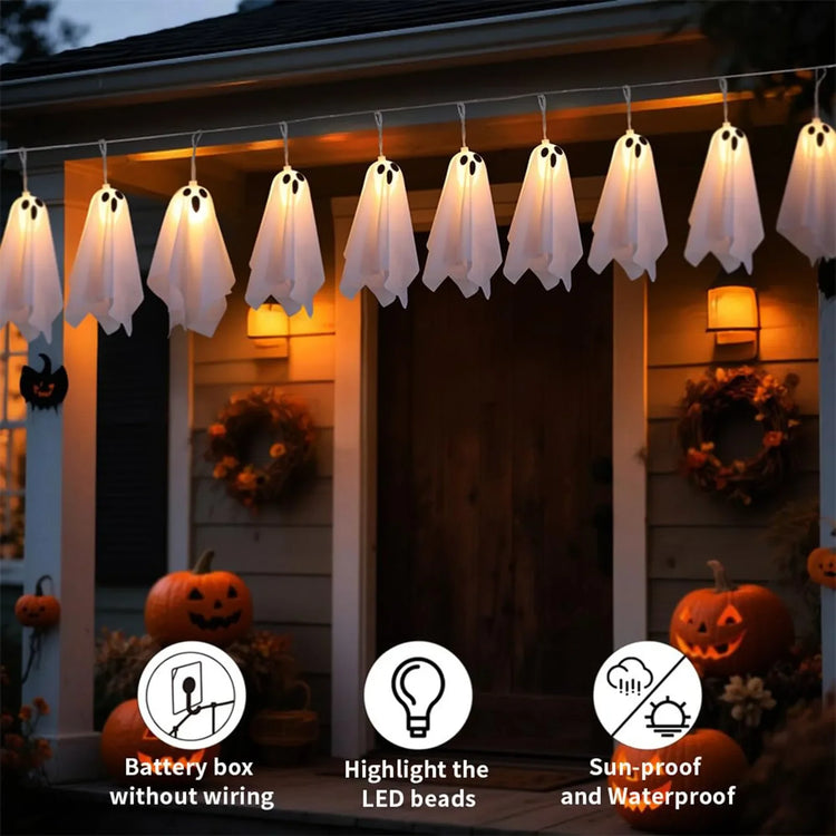 Ghost Halloween Lights, 8 Modes Waterproof String Garland, Indoor Outdoor Decorations for Party, Haunted House, Fireplace, Porch