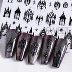 5pcs Gothic Black Nail Stickers Elegant Wedding Laced Designs Halloween Castle Skull Wings Adhesive Foils Sliders Manicure Decor