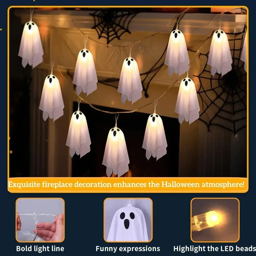 Ghost Halloween Lights, 8 Modes Waterproof String Garland, Indoor Outdoor Decorations for Party, Haunted House, Fireplace, Porch