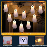 Ghost Halloween Lights, 8 Modes Waterproof String Garland, Indoor Outdoor Decorations for Party, Haunted House, Fireplace, Porch