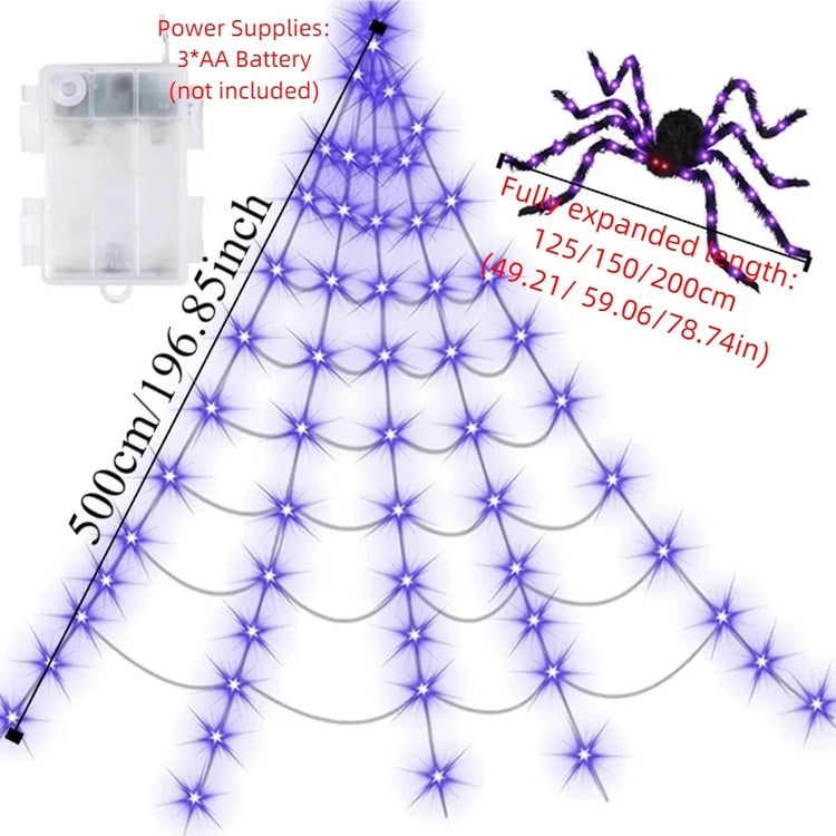 Practical 8 Modes Halloween Spider Web Lights Waterproof 250 LEDs LED Spider Net 5m Big Scary Giant Spider Party