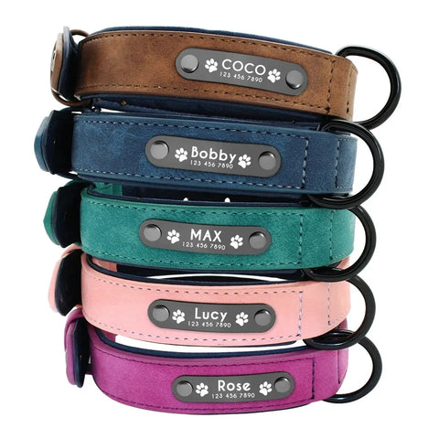 Custom Name Dog Collar Leather ID Tag Small Medium Dogs